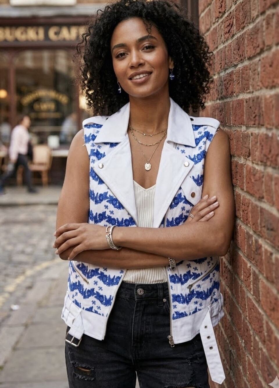 Rebecca Minkoff Jodi Vest embroidered vest blue and white Size M